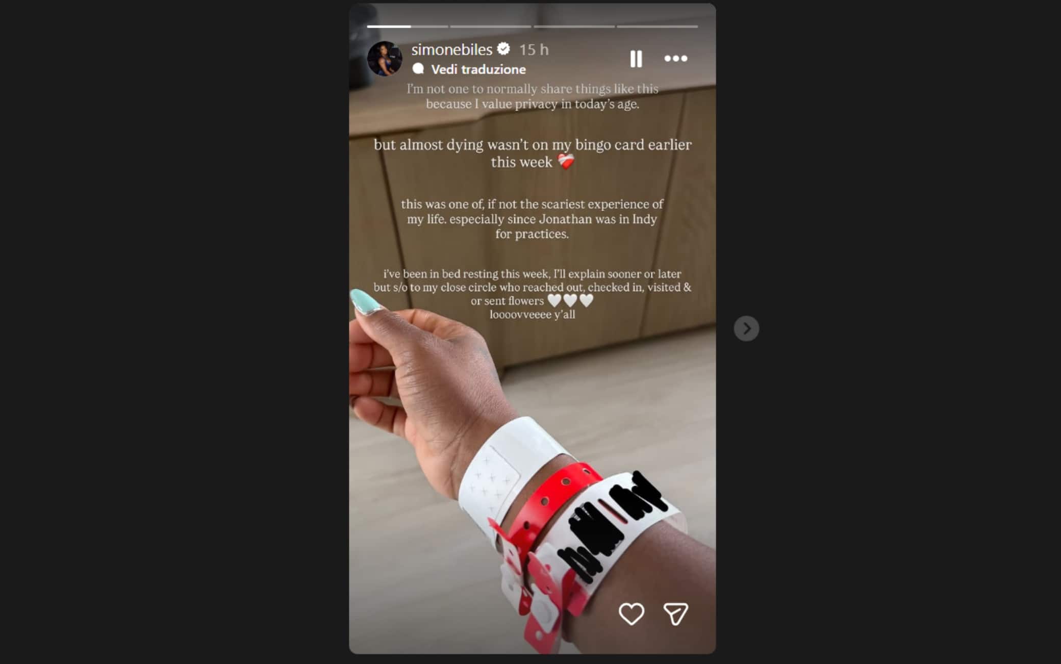 La storia su Instagram di Simone Biles
