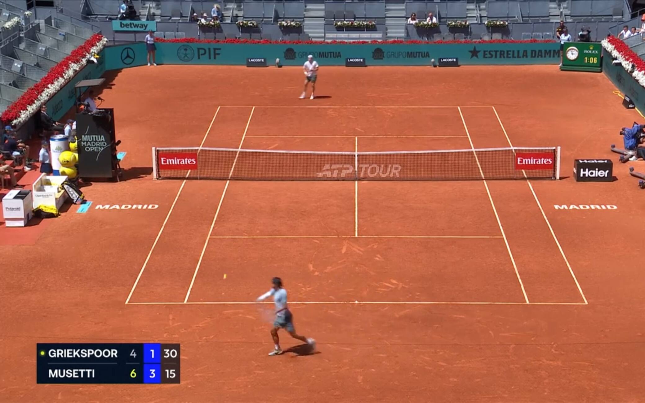 Musetti, favoloso rovescio in corsa contro Griekspoor all'Atp Madrid