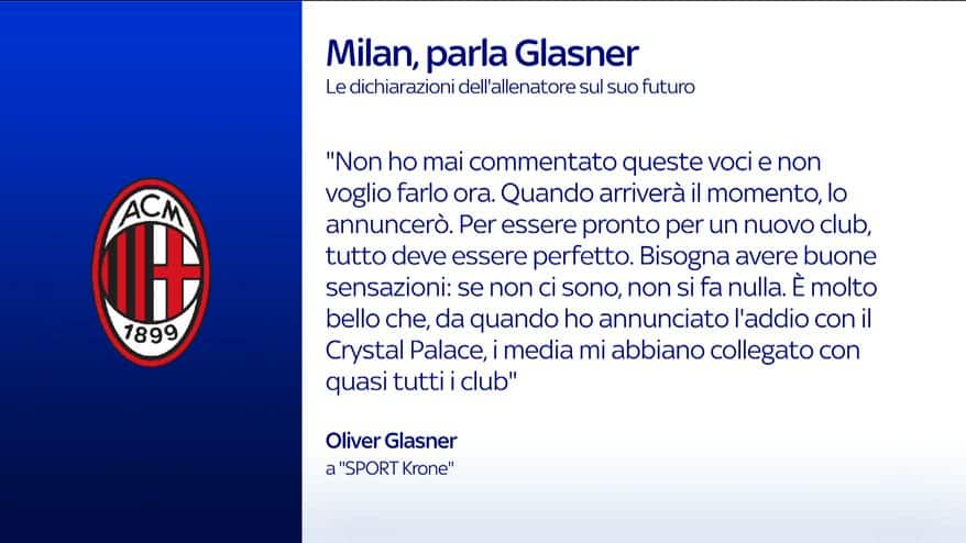 Milan, le parole di Glasner sul suo futuro: le news