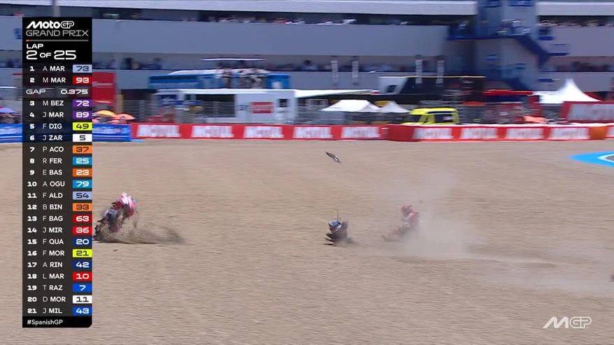 GP Spagna, caduta per Marc Marquez: scivolata alla curva 11