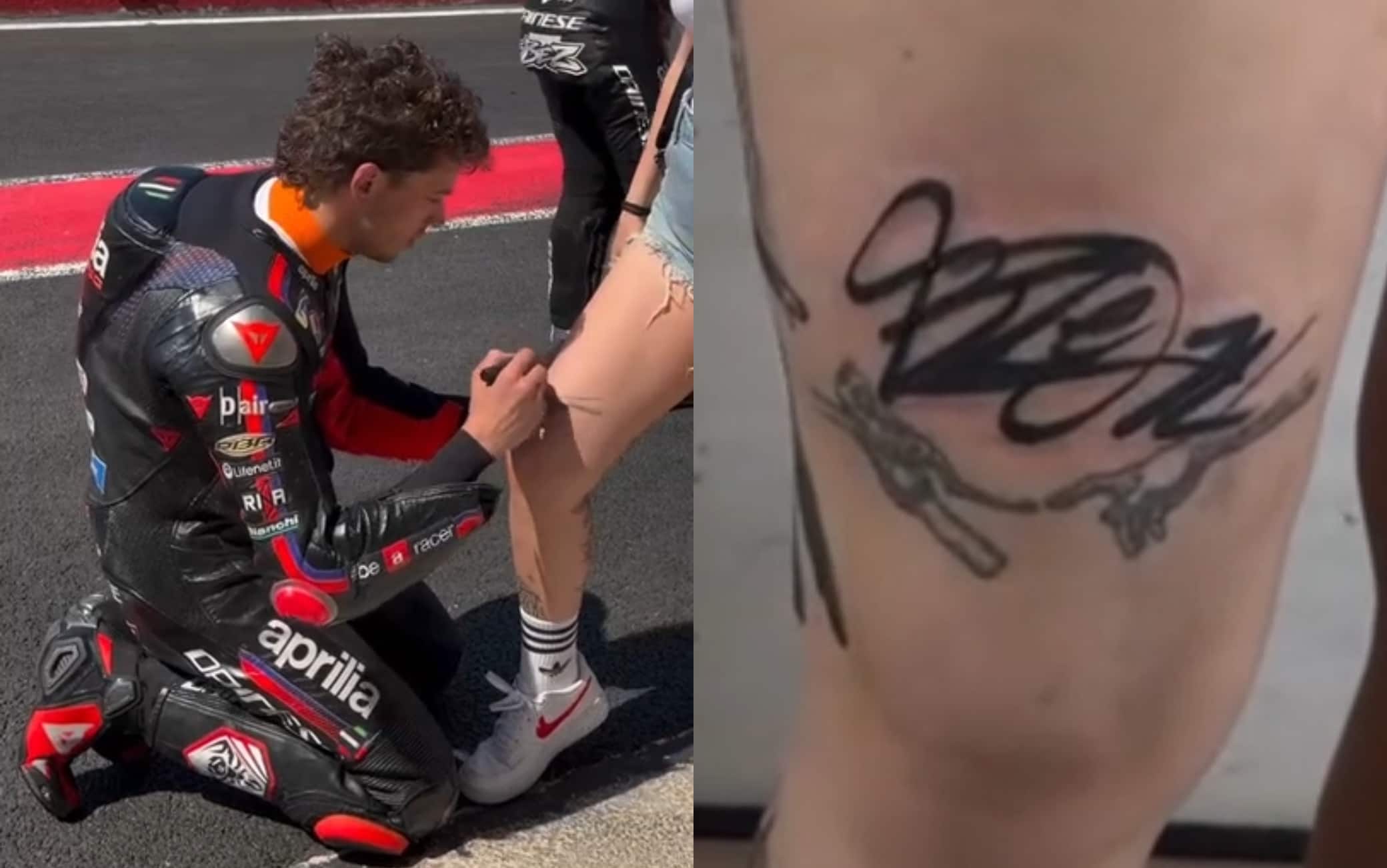 Bezzecchi firma la gamba di una fan e lei lo fa diventare un tatuaggio! VIDEO