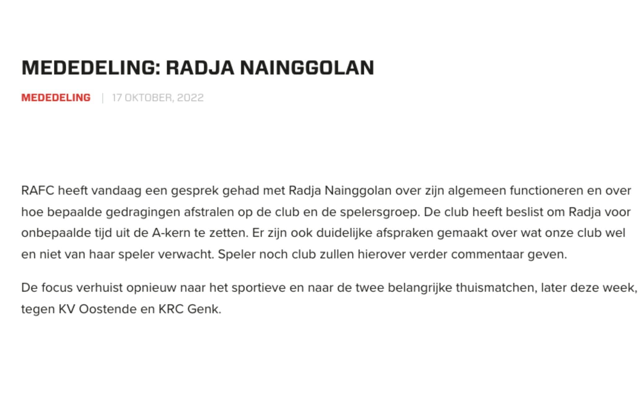 Il comunicato del club