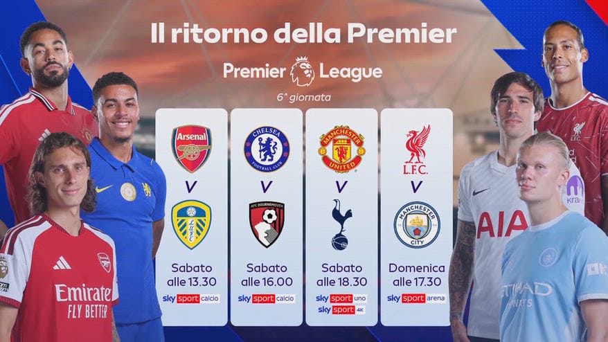 Premier, 6^ giornata, la Premier torna in campo e su Sky