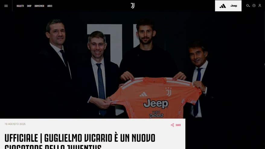 Juventus, Vicario è ufficiale: prestito con diritto riscatto