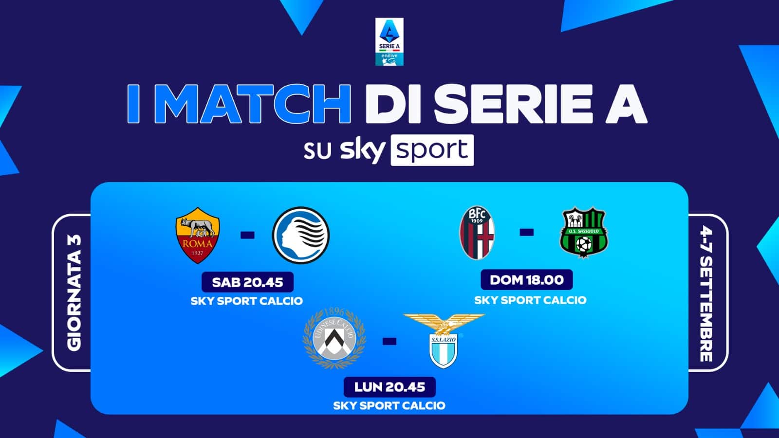Il calendario di Serie A, le partite e gli orari della 3^ giornata