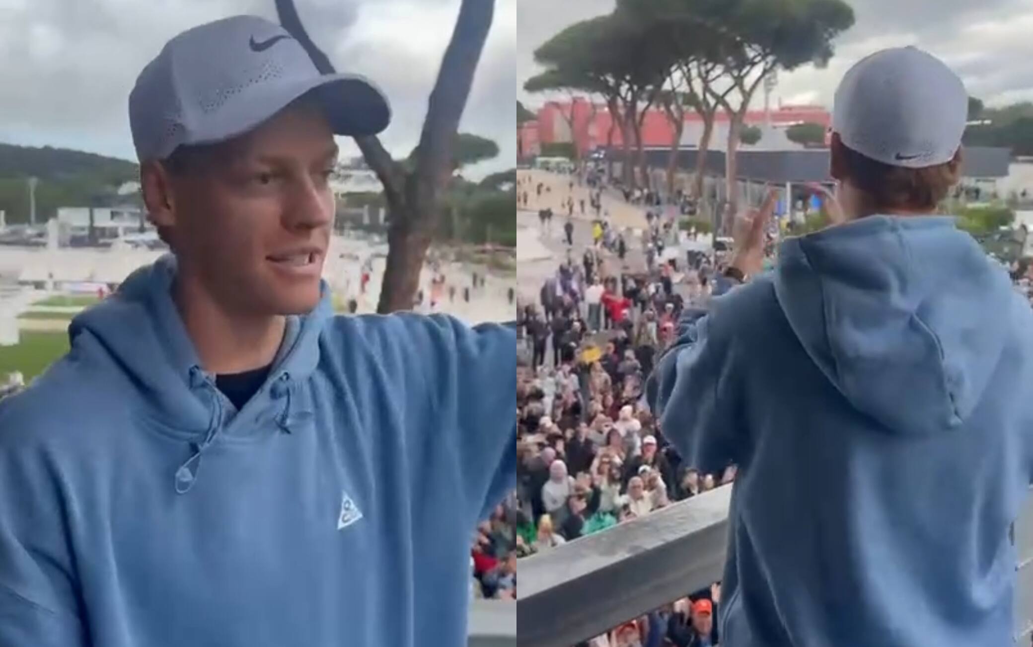 Jannik Sinner saluta i tifosi a Roma: l'omaggio dopo 40 minuti sotto la pioggia. VIDEO