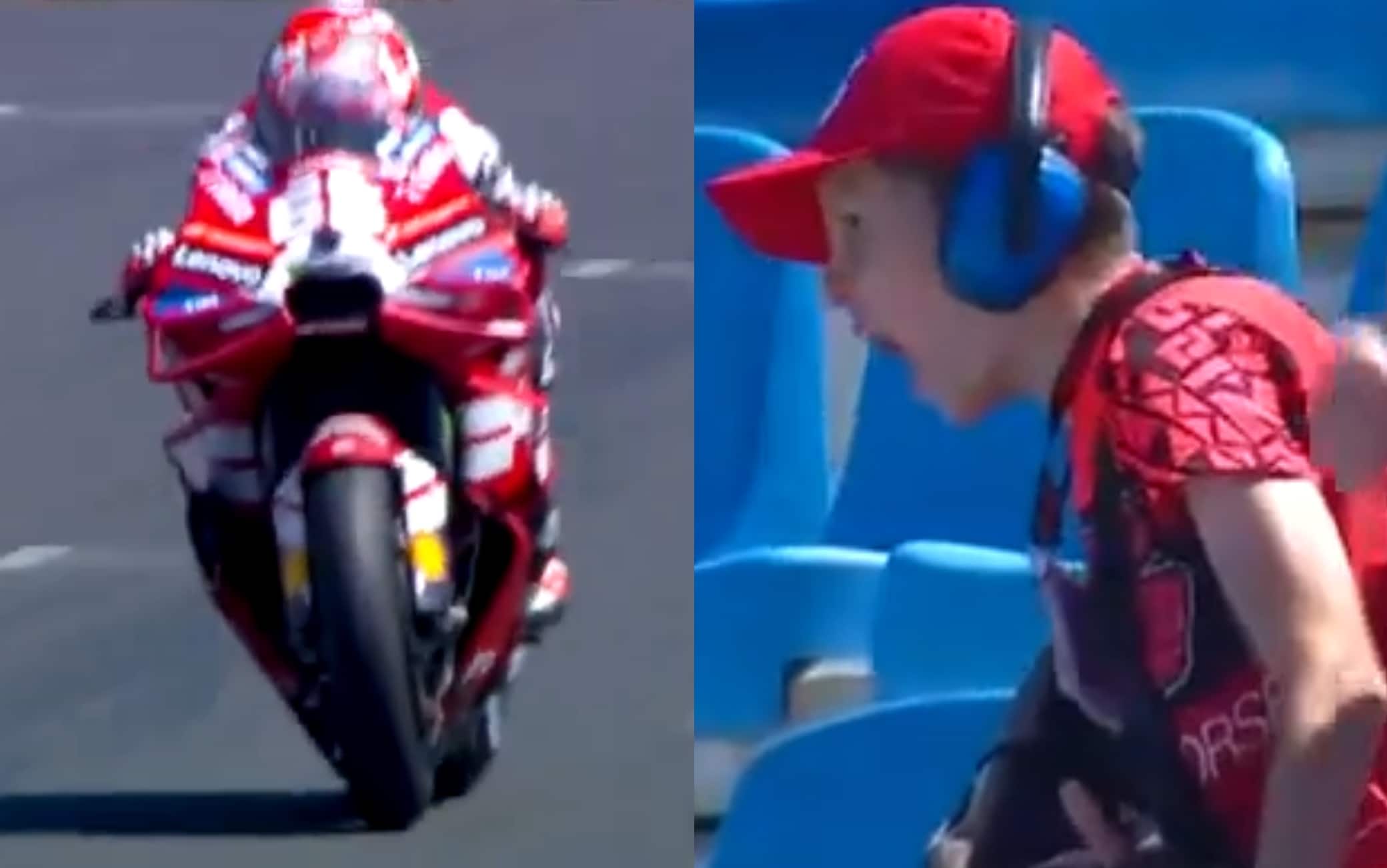 GP Ungheria, Bagnaia in Q2: un piccolo tifoso si scatena in tribuna!