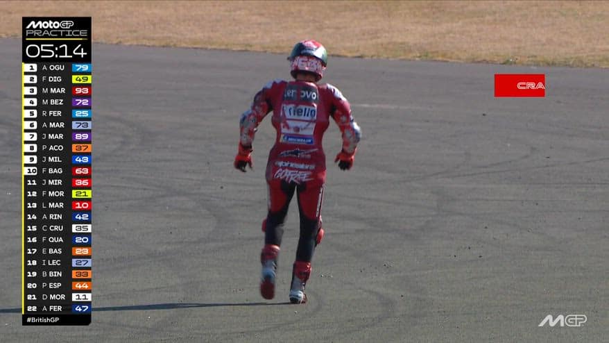 Bagnaia, la caduta nelle Pre-qualifiche di Silverstone