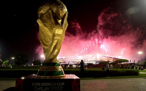 epaselect epa10316162 Fireworks go off over the stadium at the end of the opening ceremony prior to the FIFA World Cup 2022 group A Opening Match between Qatar and Ecuador at Al Bayt Stadium in Al Khor, Qatar, 20 November 2022.  EPA/Martin Divisek