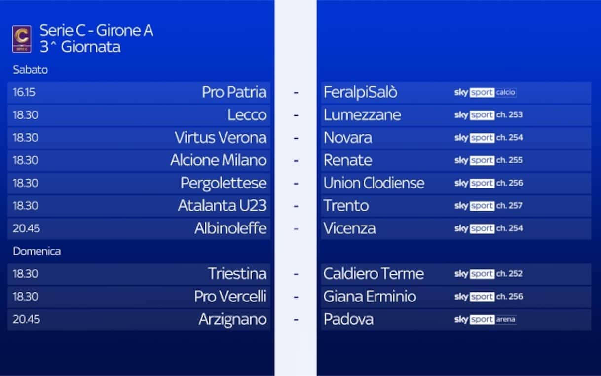 Serie C, il calendario della 3^ giornata su Sky: le partite e gli orari | Sky Sport