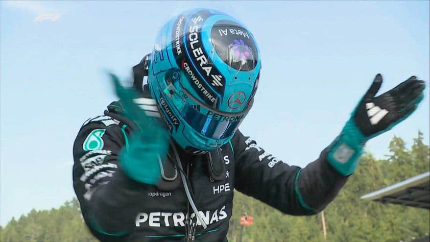 F1, l'esultanza di Russell dopo la vittoria in Austria
