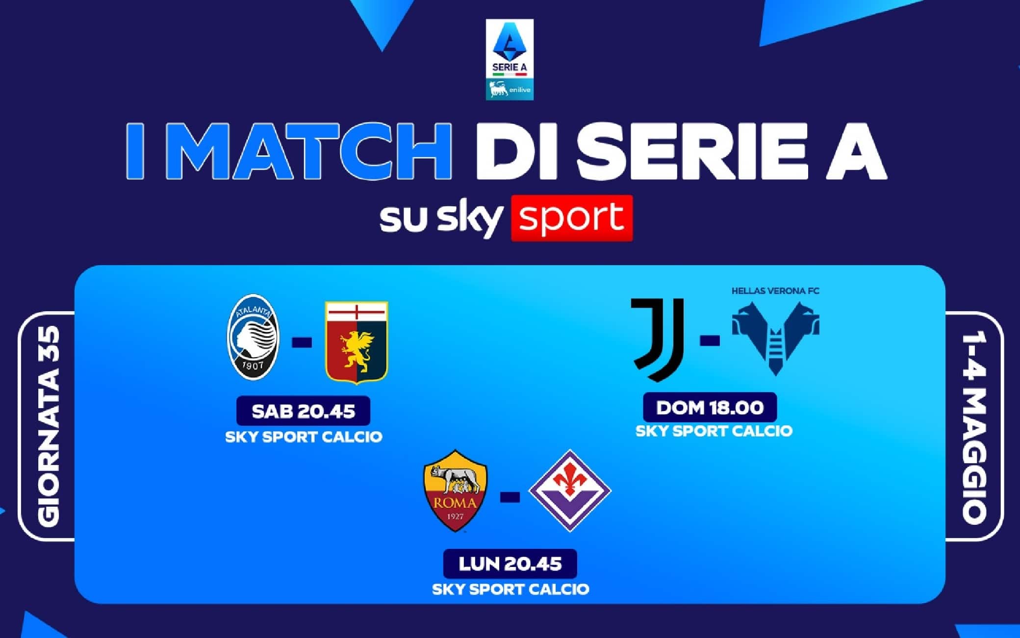 Il calendario di Serie A, le partite e gli orari della 35^ giornata