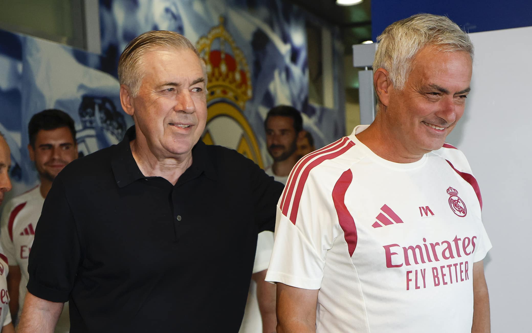 Ancelotti, visita al Real Madrid: l'incontro con Mourinho e i 'suoi' ragazzi. FOTO