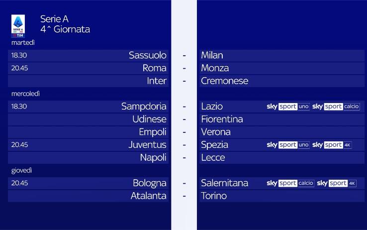 Calendario 4^ giornata