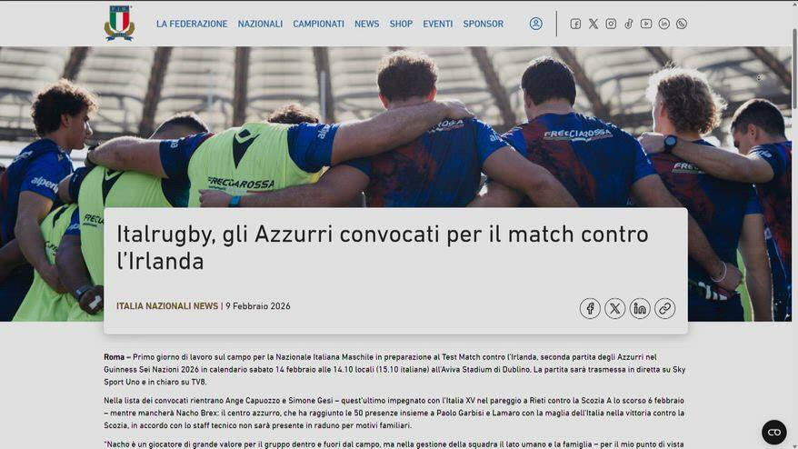 Italrugby, gli Azzurri convocati per il match con l’Irlanda