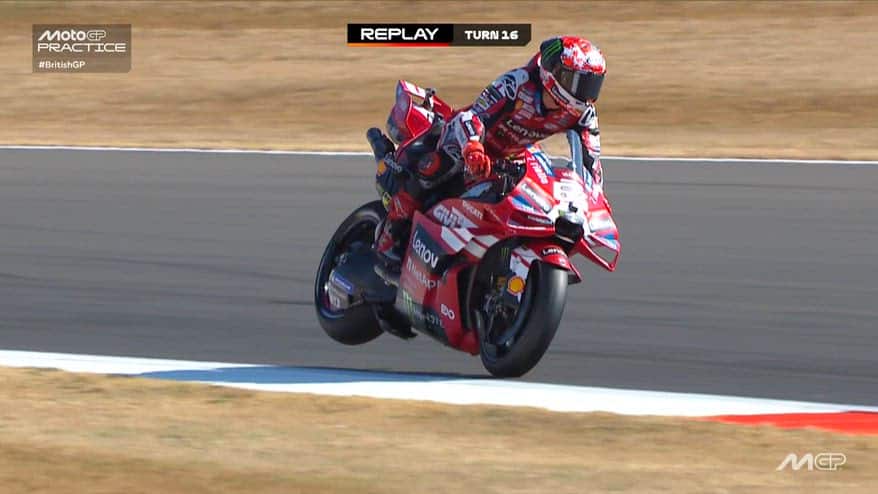 Bagnaia, il posteriore della Ducati si alza a Silverstone