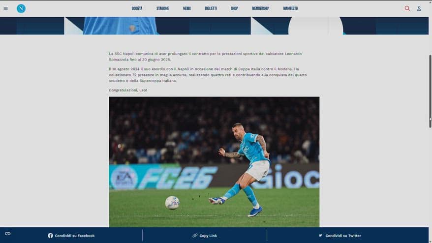 Napoli, Leonardo Spinazzola rinnova fino al 2028