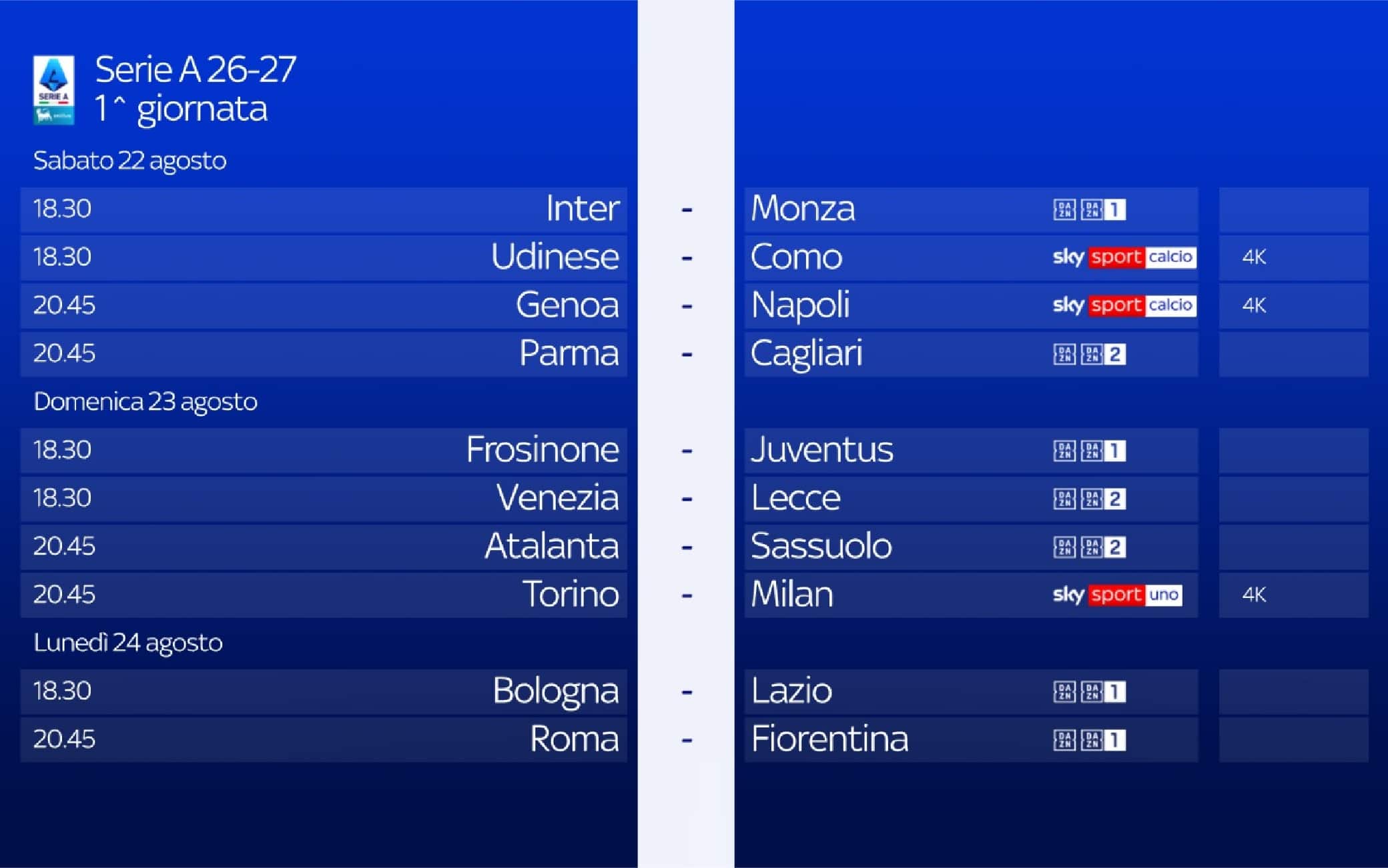 Serie A, la presentazione della 1^ giornata: orari, arbitri e squalificati  