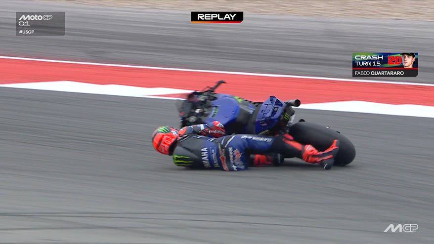 Austin, Quartararo si stende durante il Q1: la M1 si ribalta