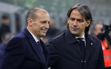 FC Inter Milan's coach Simone Inzaghi and Juventus FC's coach Massimiliano Allegri prior to  the Italian Serie A soccer match between FC Inter Milan and Juventus FC at Giuseppe Meazza stadium in Milano, Italy, 19 March 2023. ANSA / ROBERTO BREGANI