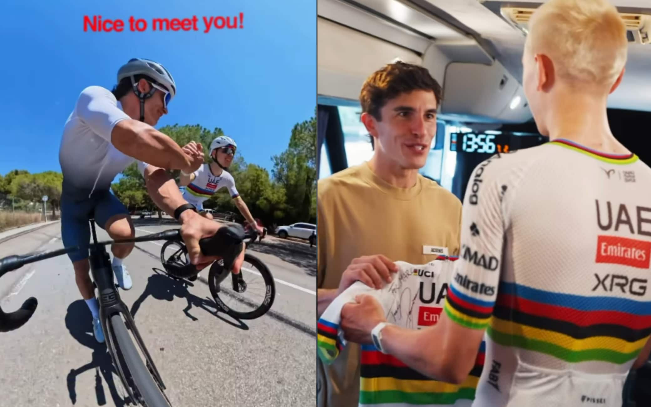 Pogacar con Marquez prima del Tour de France: pedalata e scambio di regali. VIDEO