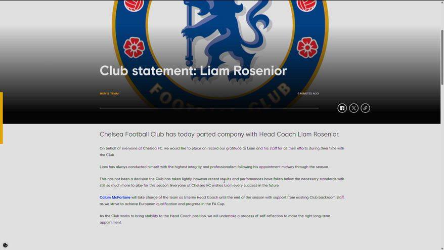 Chelsea, ufficiale l'esonero di Rosenior: la news