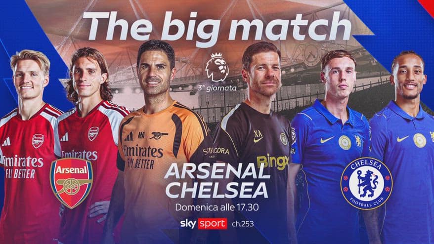 Premier, Arsena-Chelsea domenica alle 17.30 su Sky