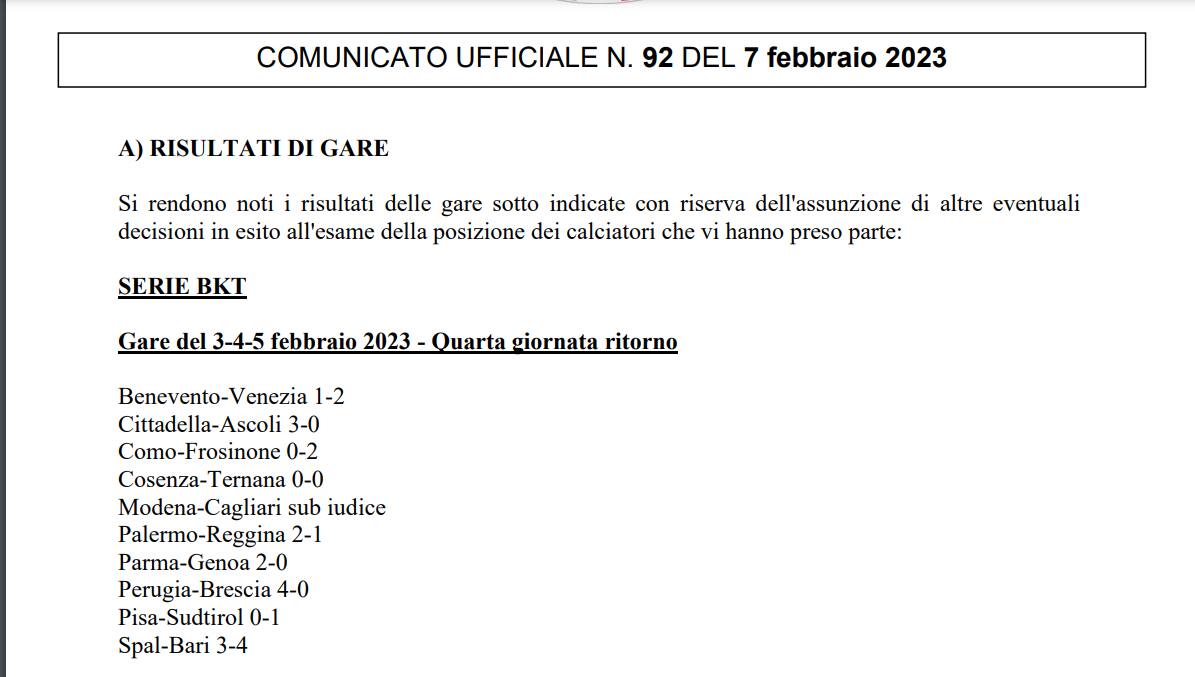Il comunicato della Serie B