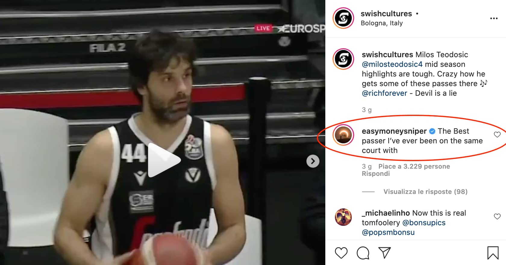 Il commento di KD su Teodosic
