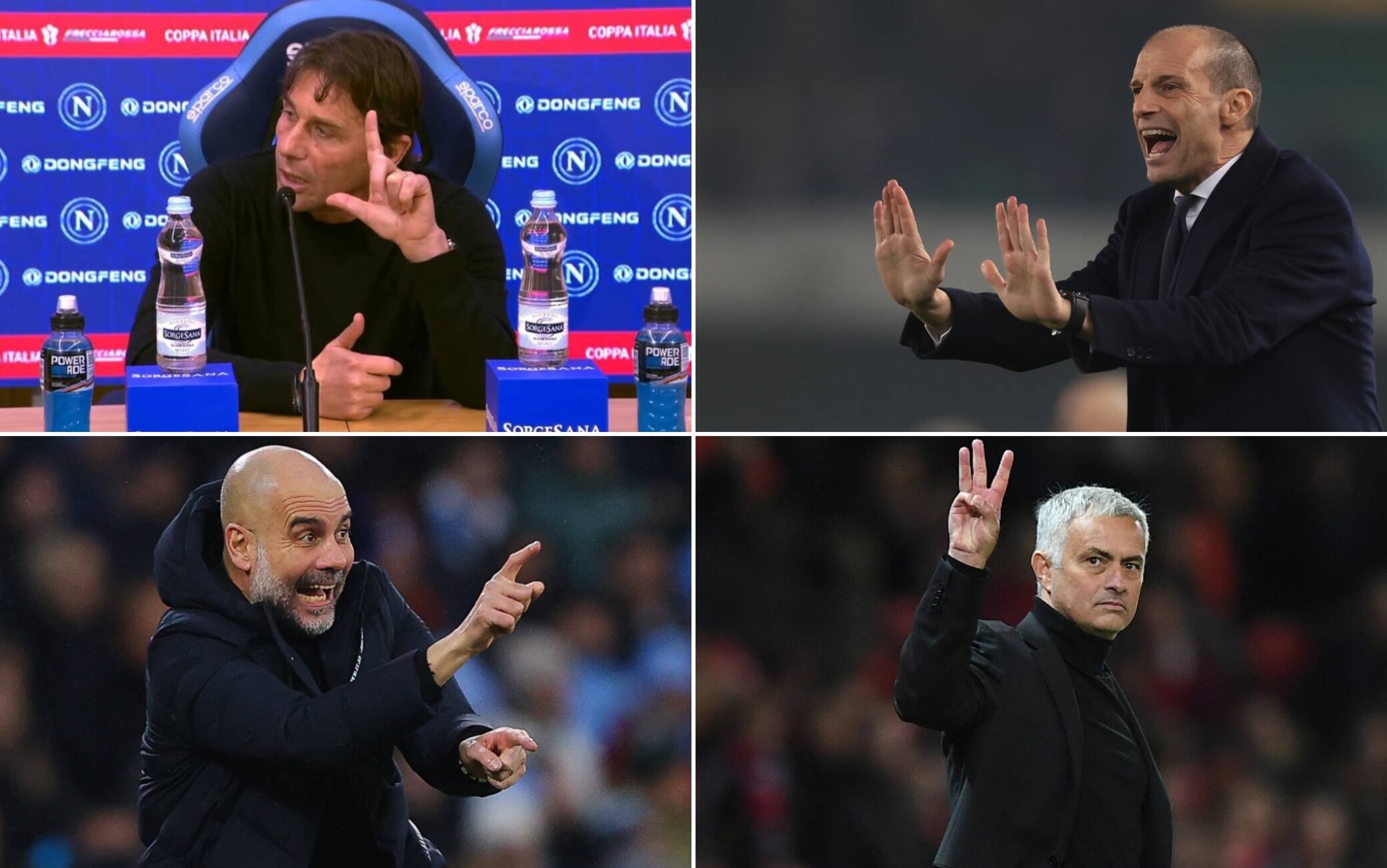 La cinesica degli allenatori: Conte con le due dita alzate, Pep, Mou e la calma di Allegri