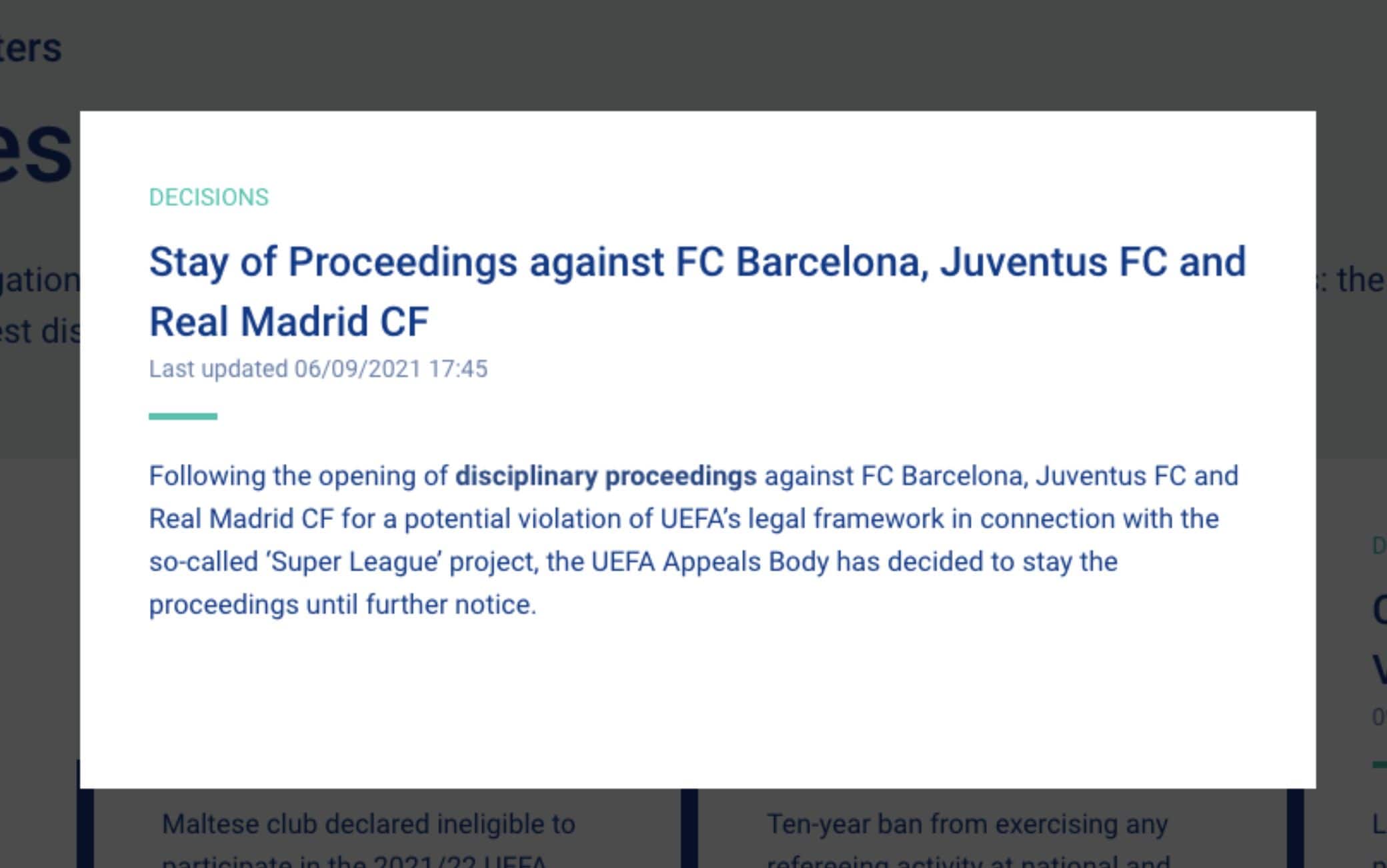 Il comunicato dell'Uefa