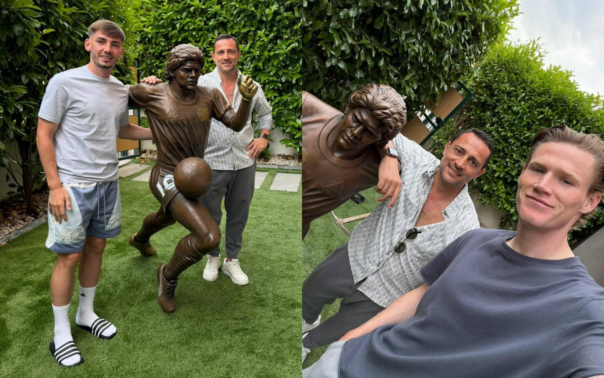 Napoli, McTominay e Gilmour mettono una statua di Maradona in giardino. FOTO