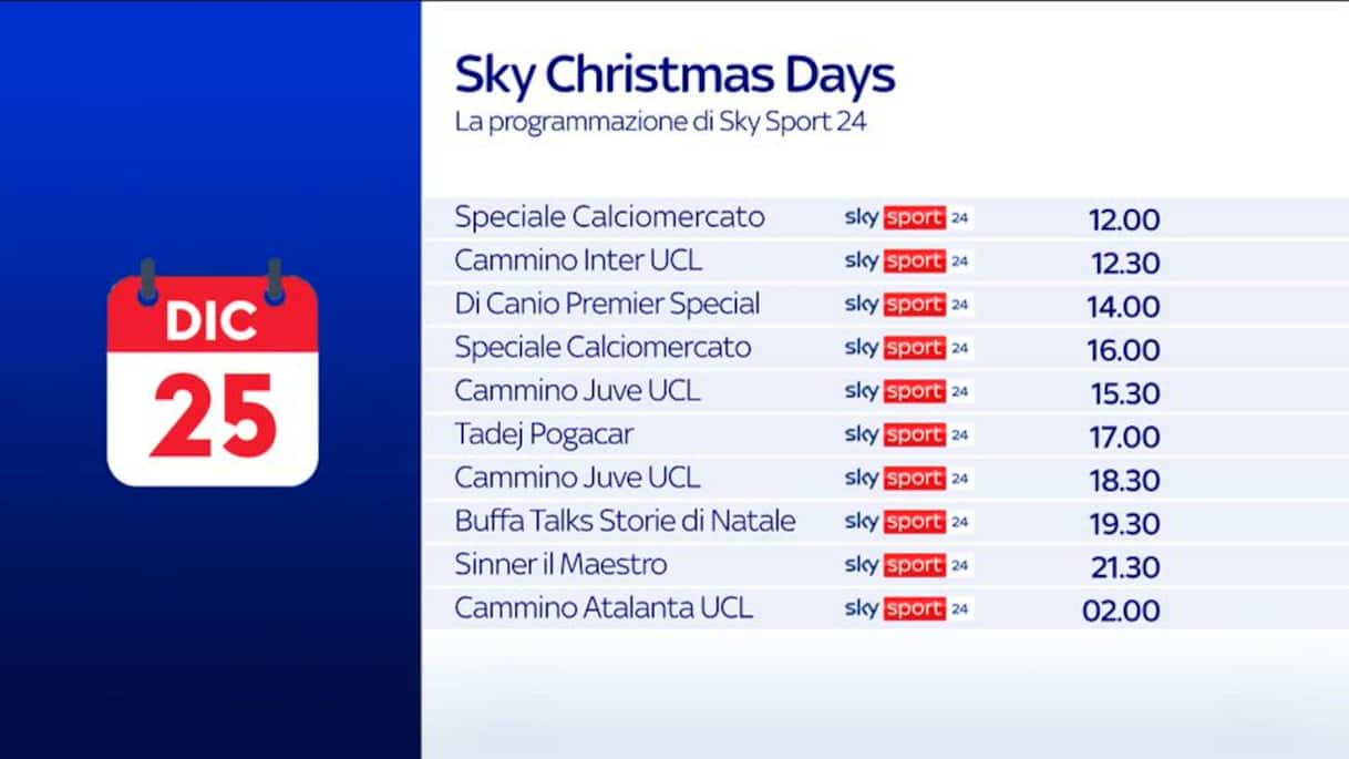 Sky クリスマスの日、Sky Sport24 でプログラミング