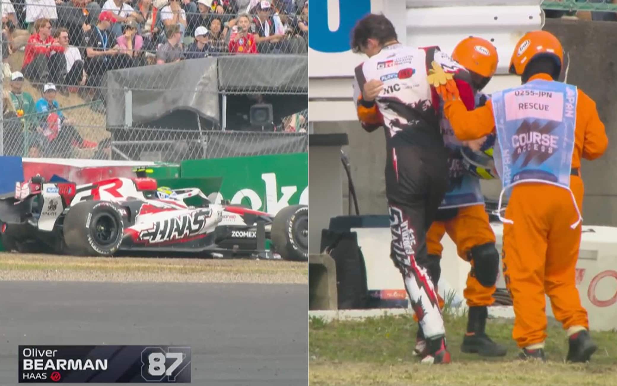 Bearman, incidente nel GP Giappone: contusione al ginocchio destro. FOTO e VIDEO