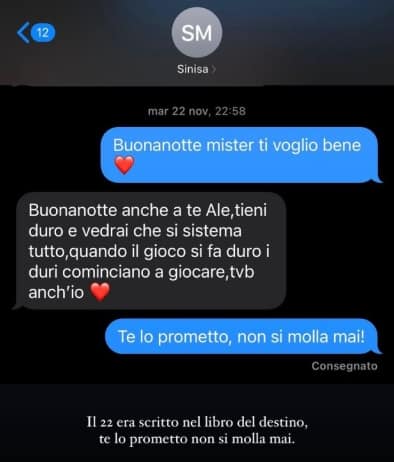 I messaggi tra Vogliacco e Mihajlovic