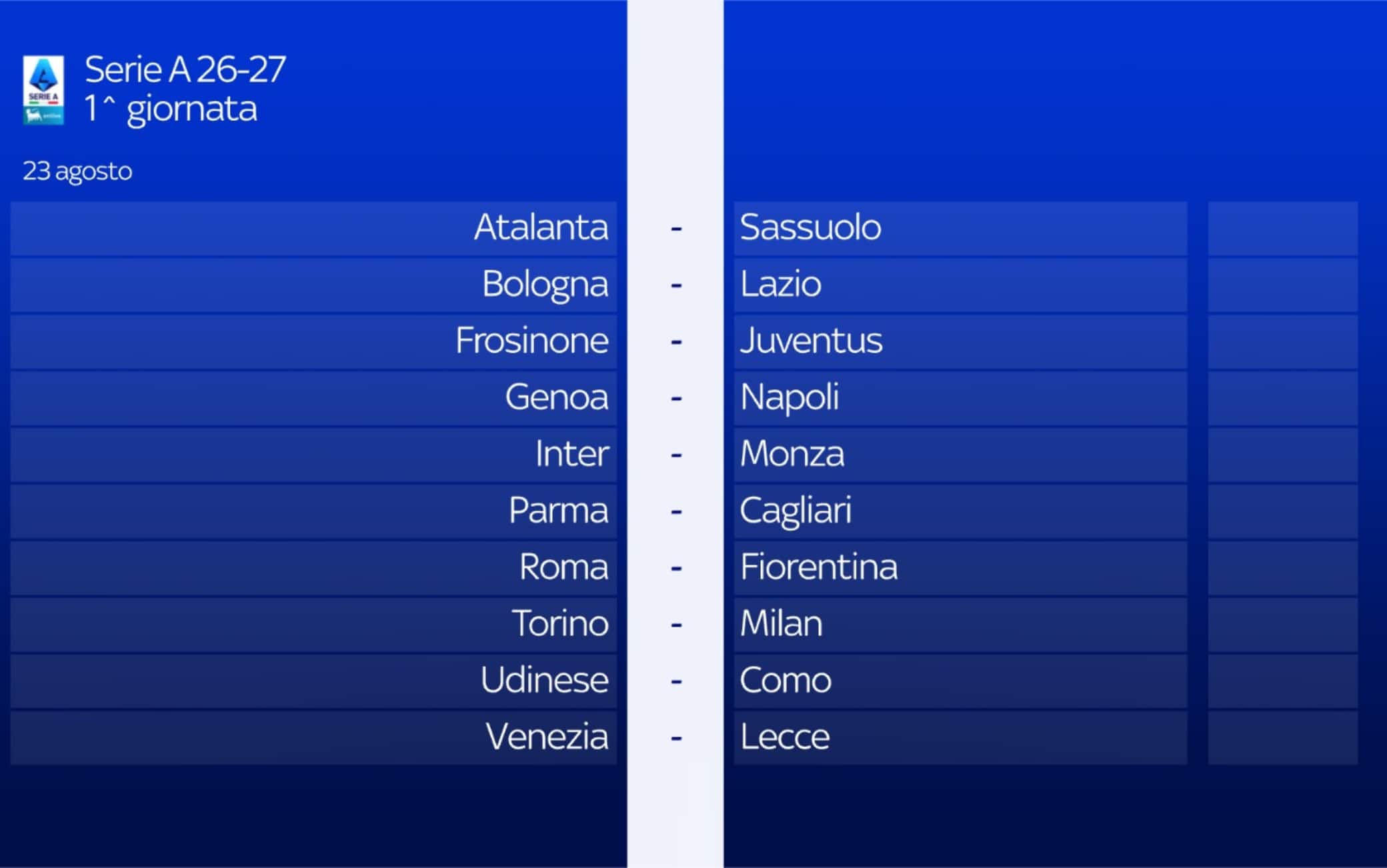 Calendario Serie A, tutte le giornate del campionato 2026/2027