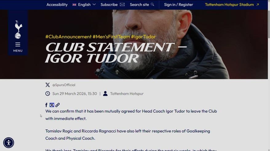 Igor Tudor lascia il Tottenham: risoluzione consensuale