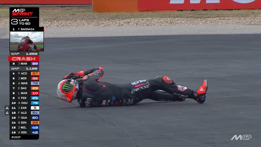 GP Austin, Bezzecchi cade a tre giri dalla fine della Sprint