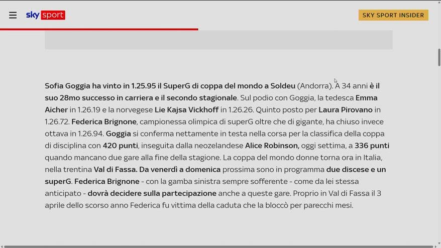 Sofia Goggia torna al successo nel SuperG di Soldeu
