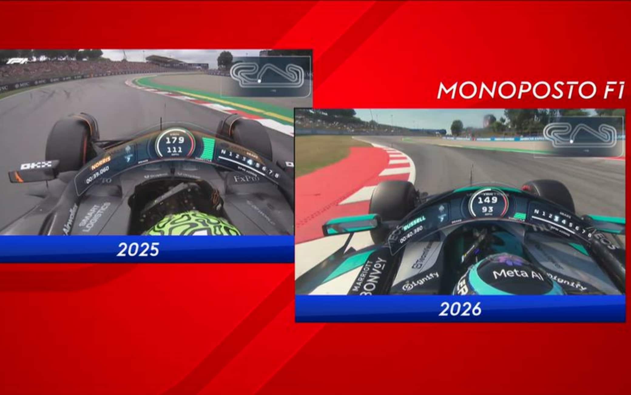 F1, le macchine del 2025 e del 2026 a confronto a Barcellona. VIDEO
