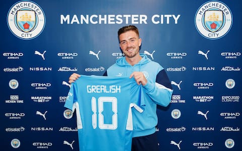 MANCHESTER, ENGLAND - AUGUST 05: Manchester City unveil new signing Jack Grealish at Manchester City Football Academy on August 05, 2021 in Manchester, England. (Photo by Matt McNulty - Manchester City/Manchester City FC via Getty Images)