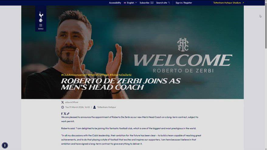 Roberto De Zerbi è il nuovo allenatore del Tottenham