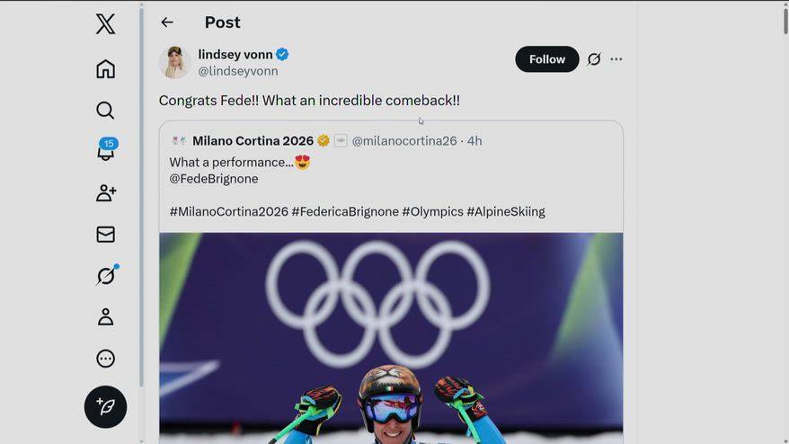 Brignone oro in SuperG: i messaggi social di Vonn e Tamberi
