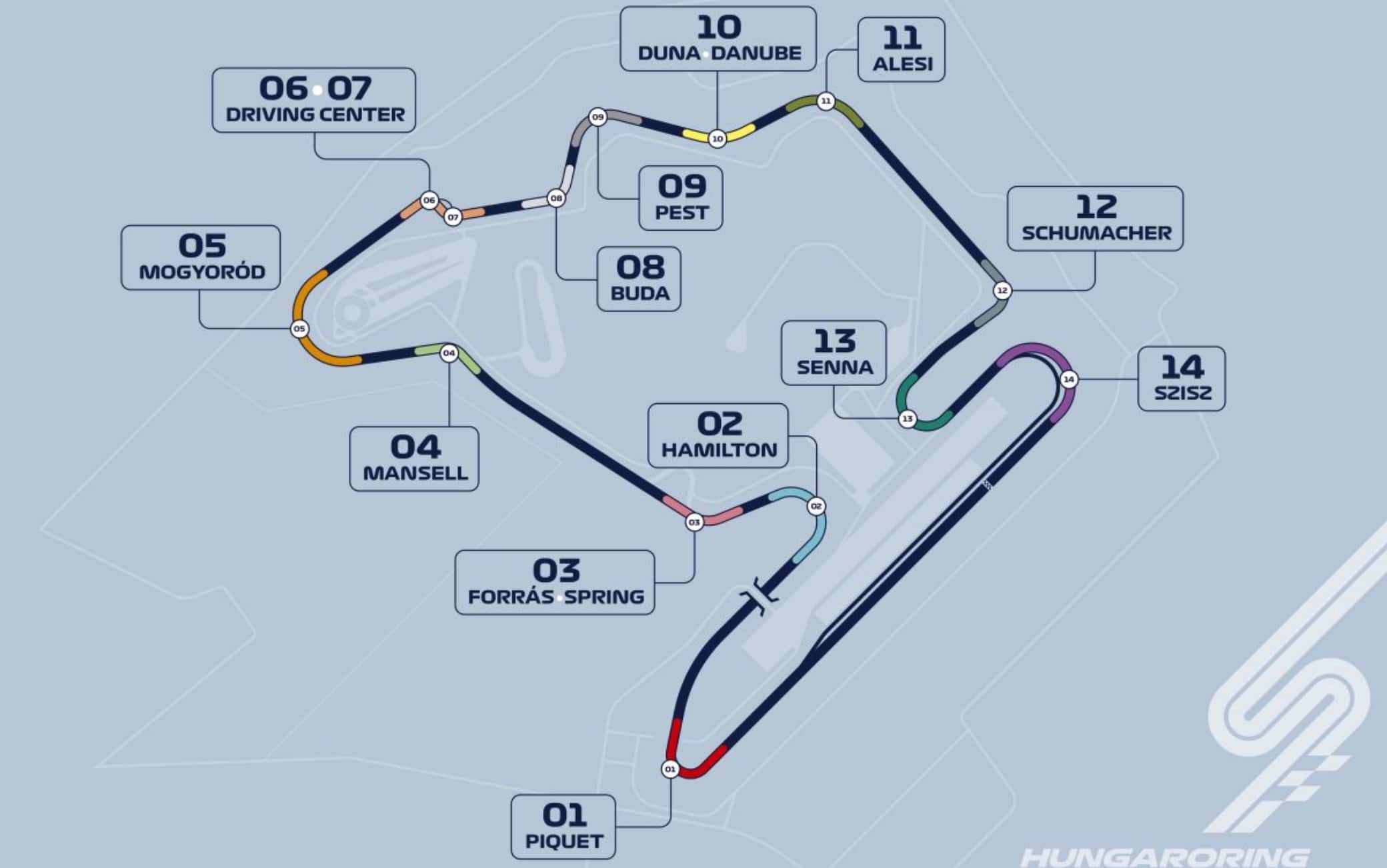 F1, GP Ungheria: i nomi delle curve dell'Hungaroring. Da Hamilton a Schumacher e Senna