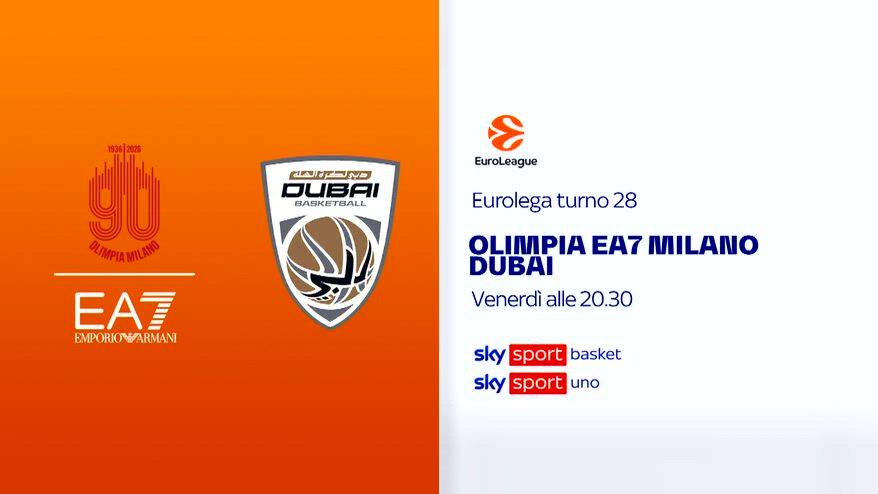 Eurolega, 28^ turno: Olimpia Milano-Dubai su Sky