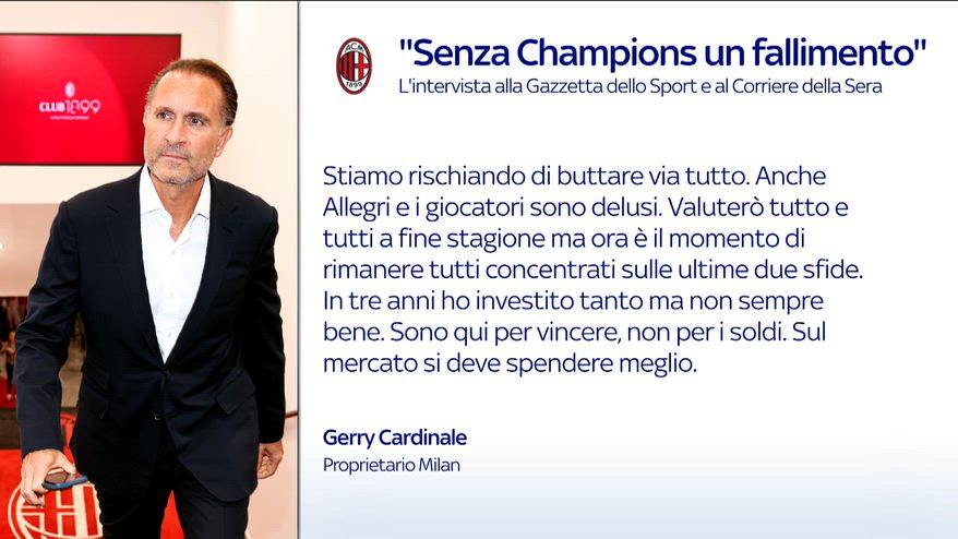 Cardinale: "Senza Champions è un fallimento"