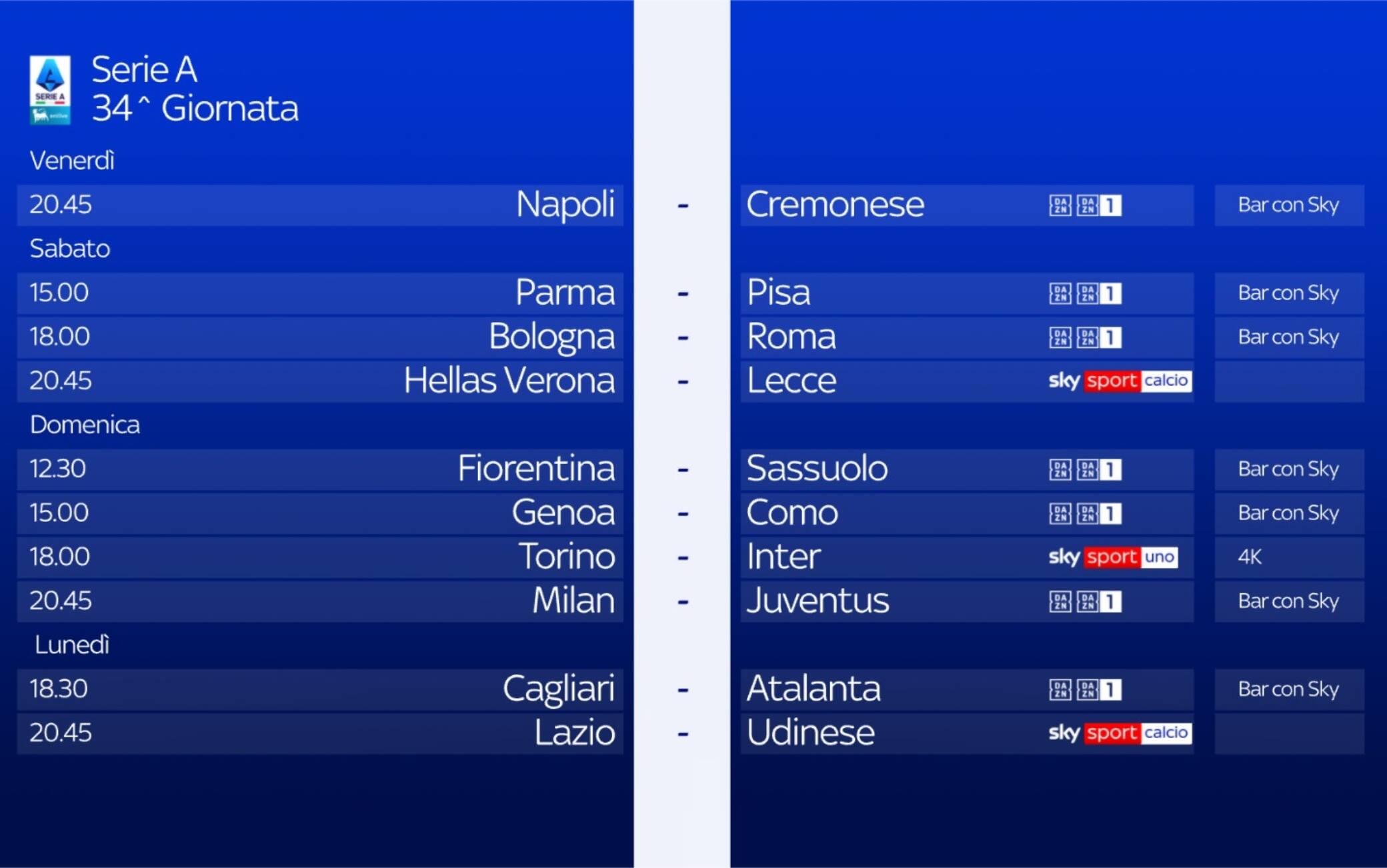 Serie A, la presentazione della 34^ giornata: orari, arbitri e squalificati