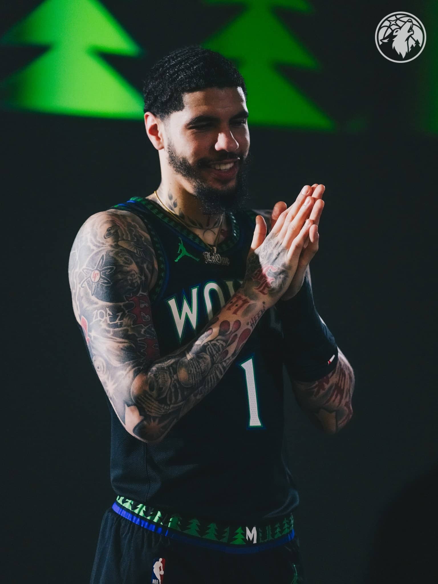 LaMelo Ball wearing the Minnesota Timberwolves number one jersey at September 2026 media day