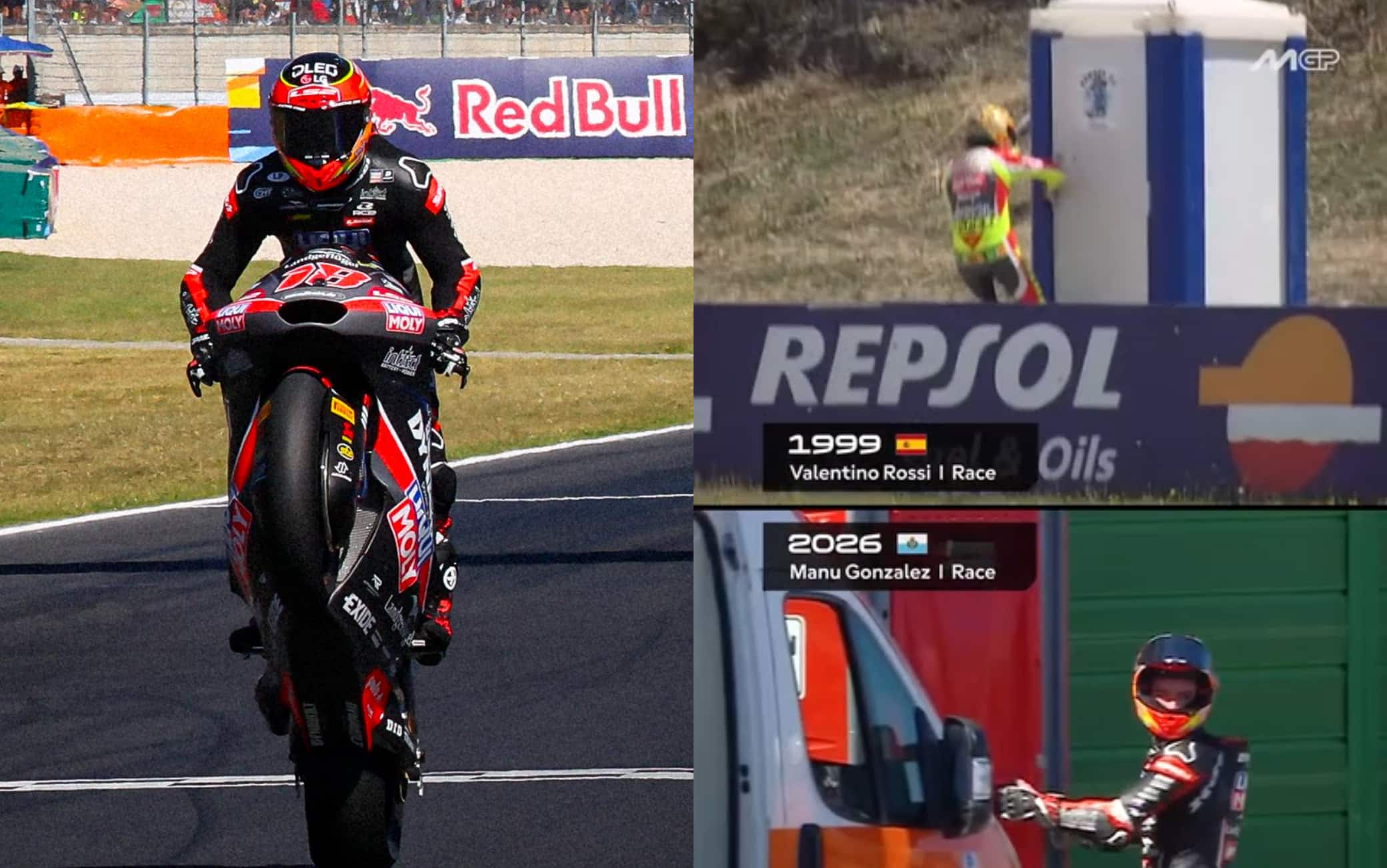 Gonzalez come Valentino Rossi: corsa in bagno dopo la vittoria a Misano in Moto2. VIDEO