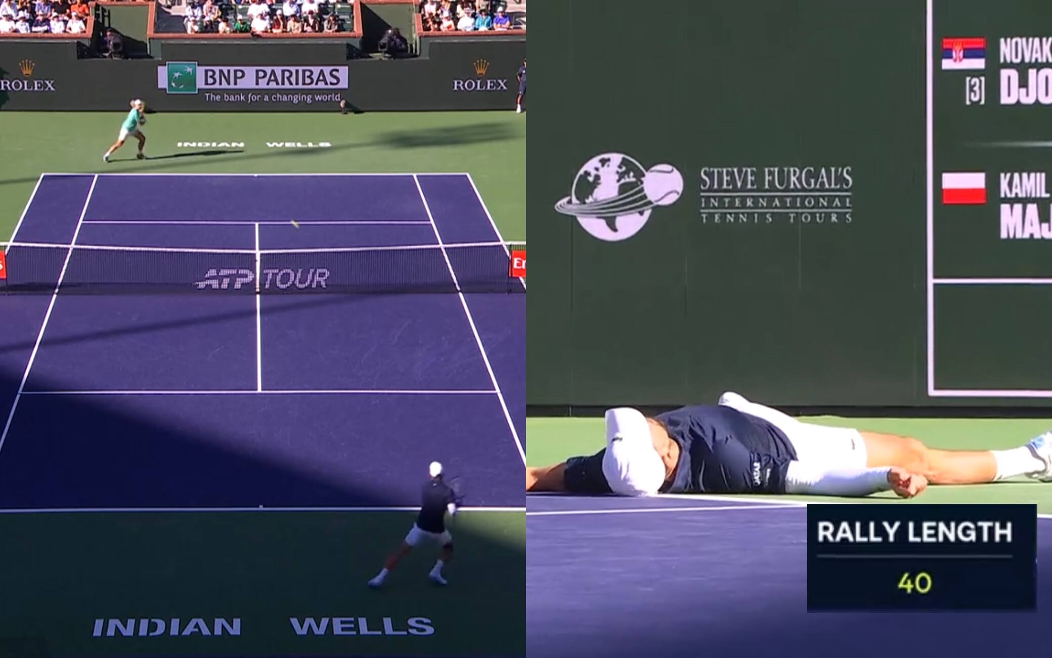 Scambio infinito con Majchrzak, Djokovic a terra stremato! VIDEO